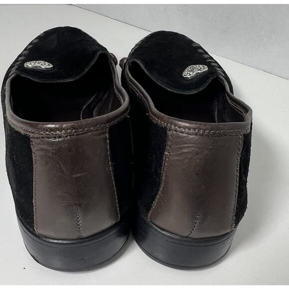 BRIGHTON Memoir Heart Black Suede Brown Whipstitching Loafers - Size 7 - Picture 6 of 9